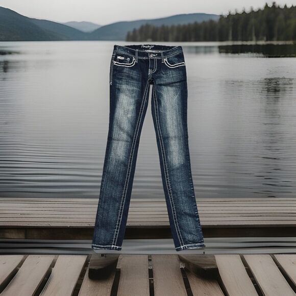 Amethyst Skinny Leg Jeans 3 Tall (27x31.5) Blue Distressed Embroidered Juniors - Picture 1 of 9